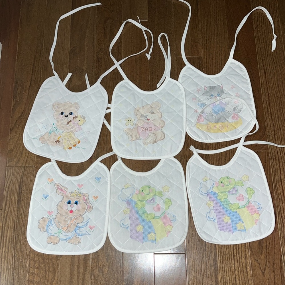 6 Cross stitch baby bibs